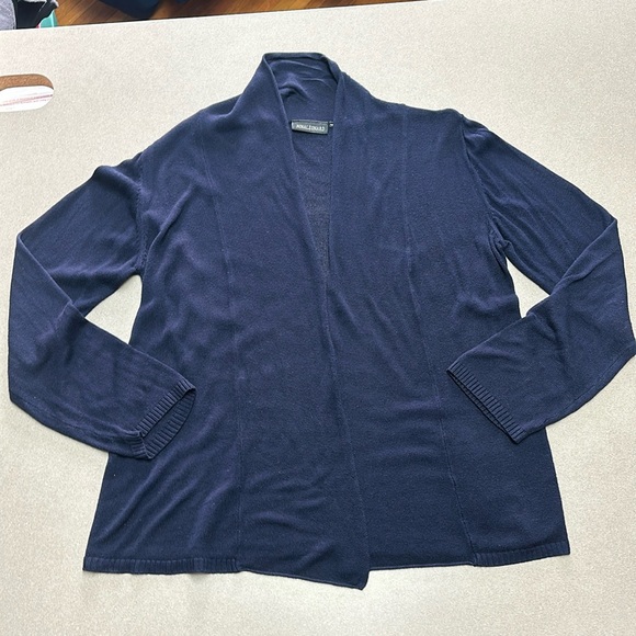 Nina Leonard Navy Blue open front sweater size Large - Picture 2 of 4